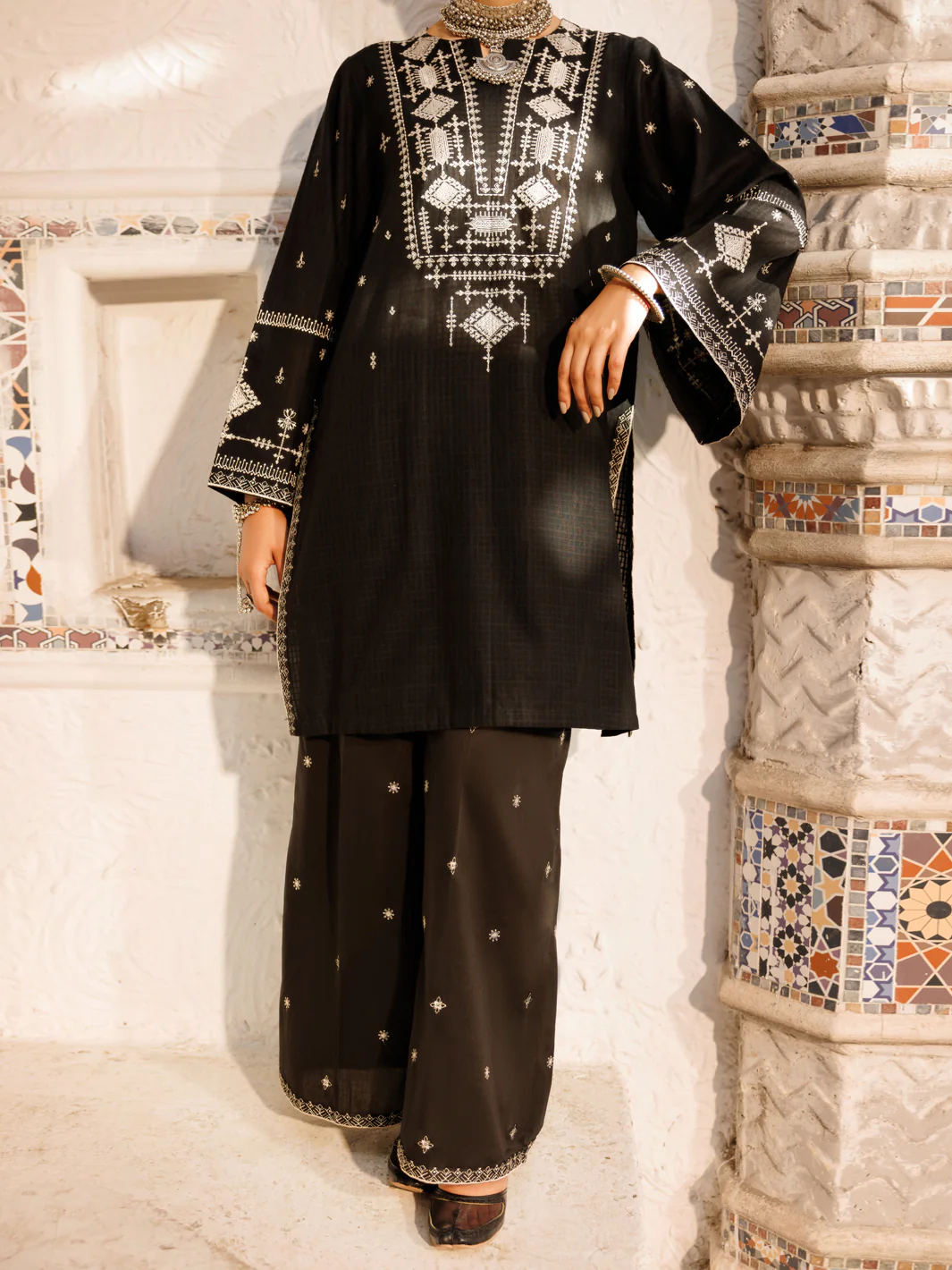 BLACK SQUARE DOBBY 2PC STITCHED | AL-2PS-LKS-1050/AM-2