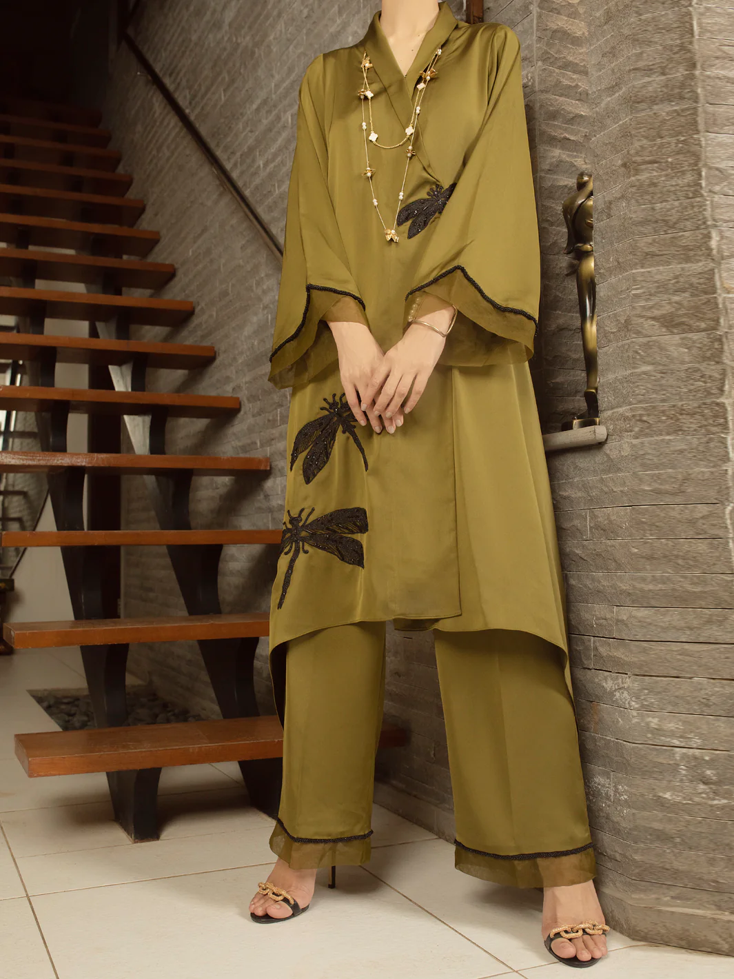 GREEN SATIN 2PC STITCHED | AL-2PS-LS-US-367/S AM-2586F
