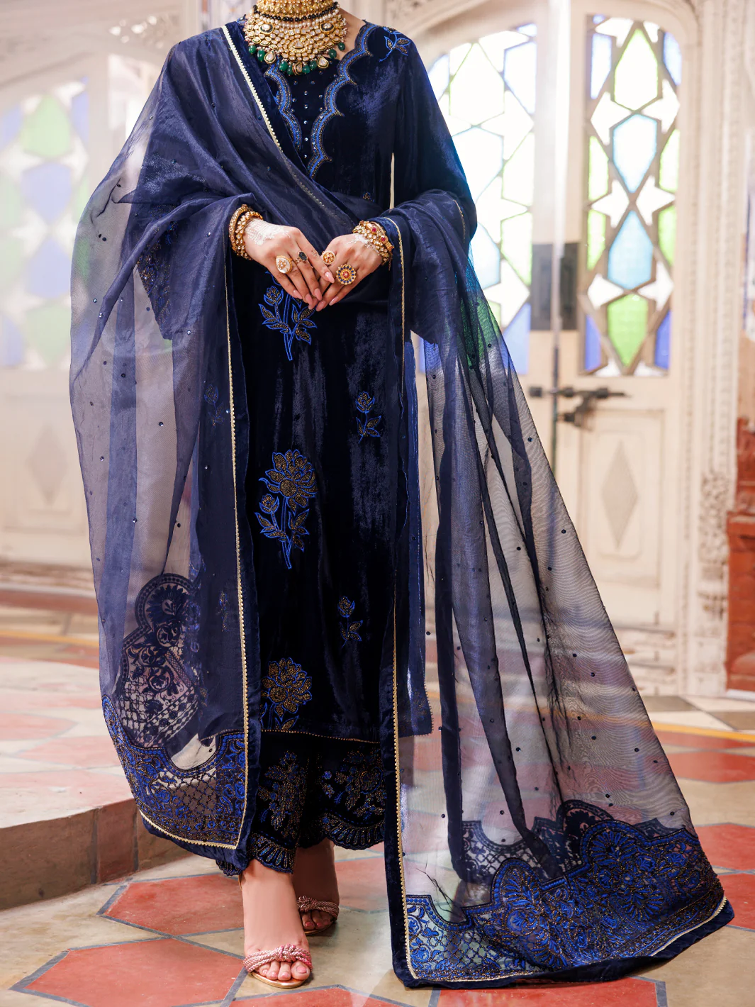 BLUE VELVET 3PC STITCHED | AL-3PS-LS-494/AM-3002C
