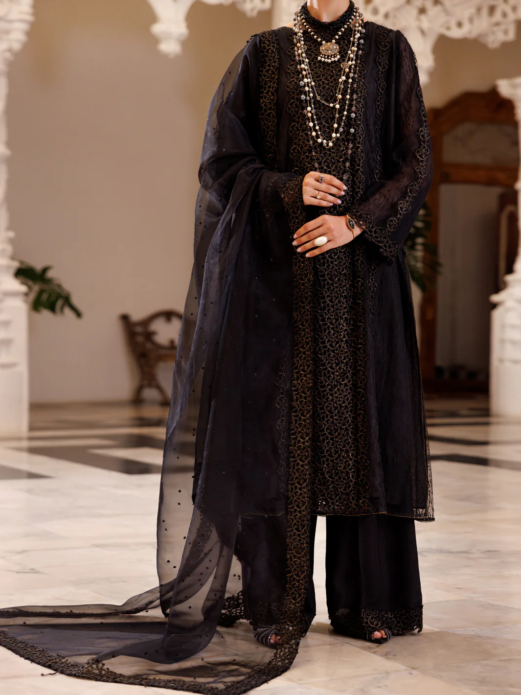 BLACK POLY SCHIFFLI 3PC STITCHED | AL-3PS-LS-508/AM-277