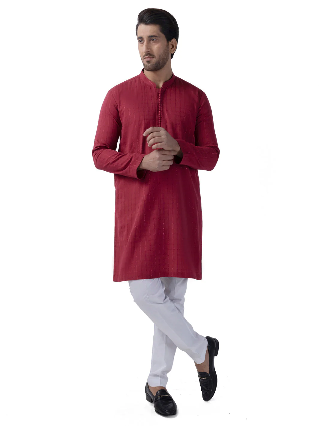 RED COTTON KURTA | AL-K-1165B/ALR-073A