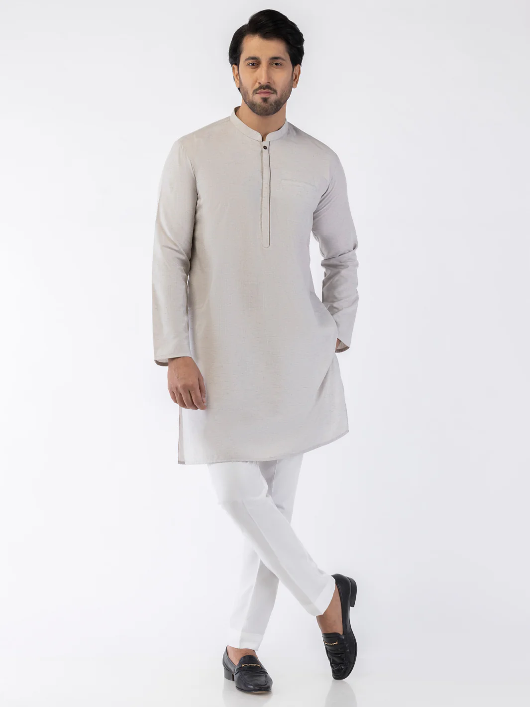 LIGHT GREY BLENDED KURTA | AL-K-1218/AM-6194A