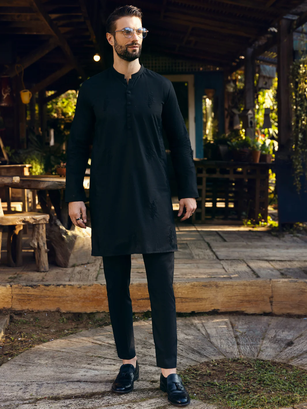 BLACK COTTON KURTA | AL-K-US-1103B/AM-6007F