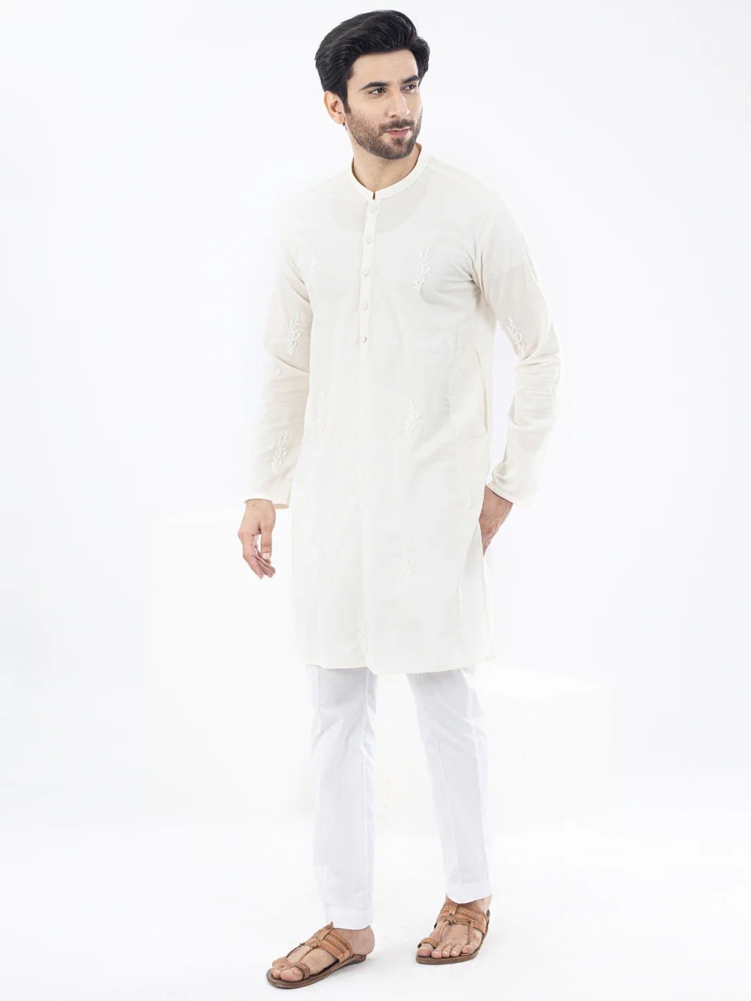 OFF WHITE COTTON KURTA | AL-K-US-1103E/AM-6007B