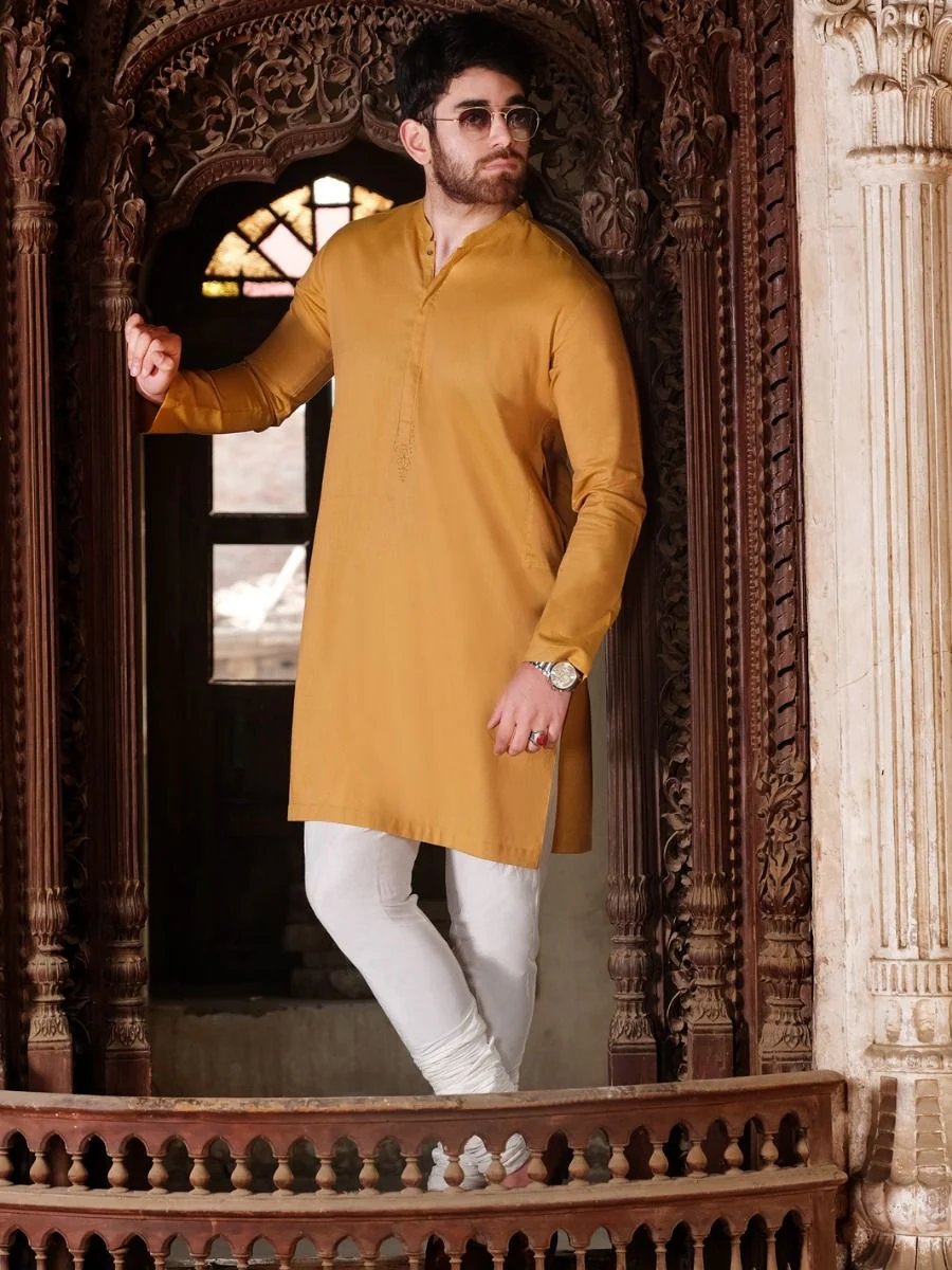 YELLOW COTTON KURTA | AL-K-US-857/AM-780-1B