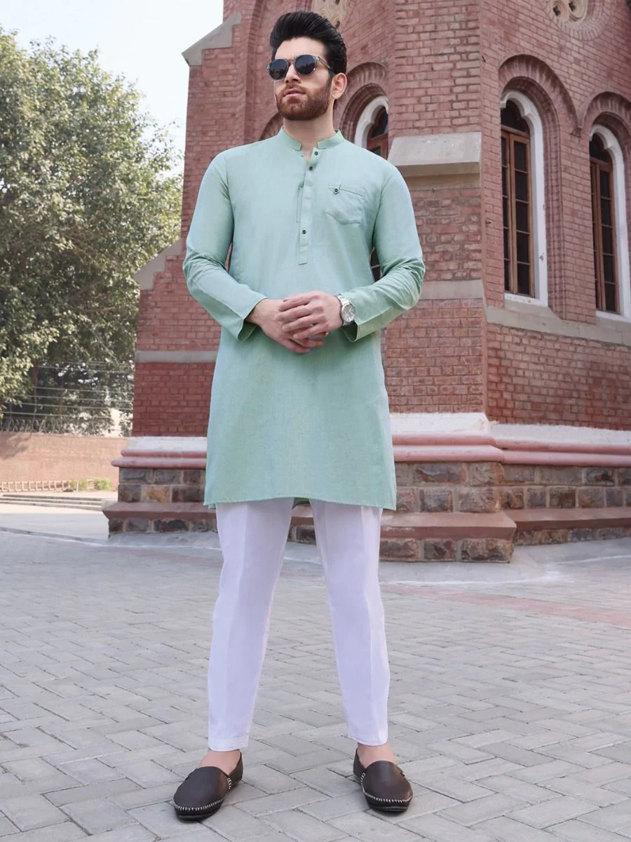 LIGHT GREEN COTTON KURTA | AL-K-US-888 V-1 2021