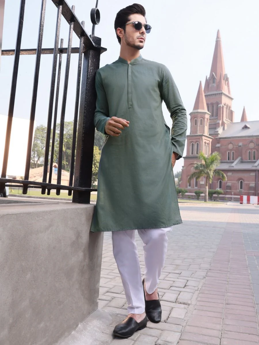 GREEN COTTON KURTA | AL-K-US-910 V-1 2021