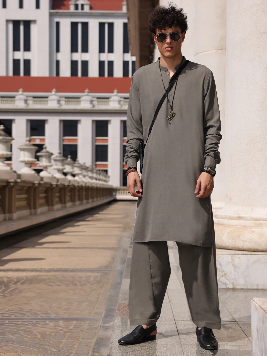 GREY BLENDED KAMEEZ SHALWAR | AL-KS-2995/AM-6095M