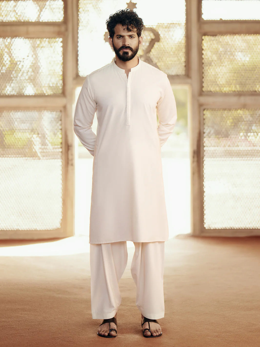 OFF WHITE BLENDED KAMEEZ SHALWAR | AL-KS-3048/AM-6186F