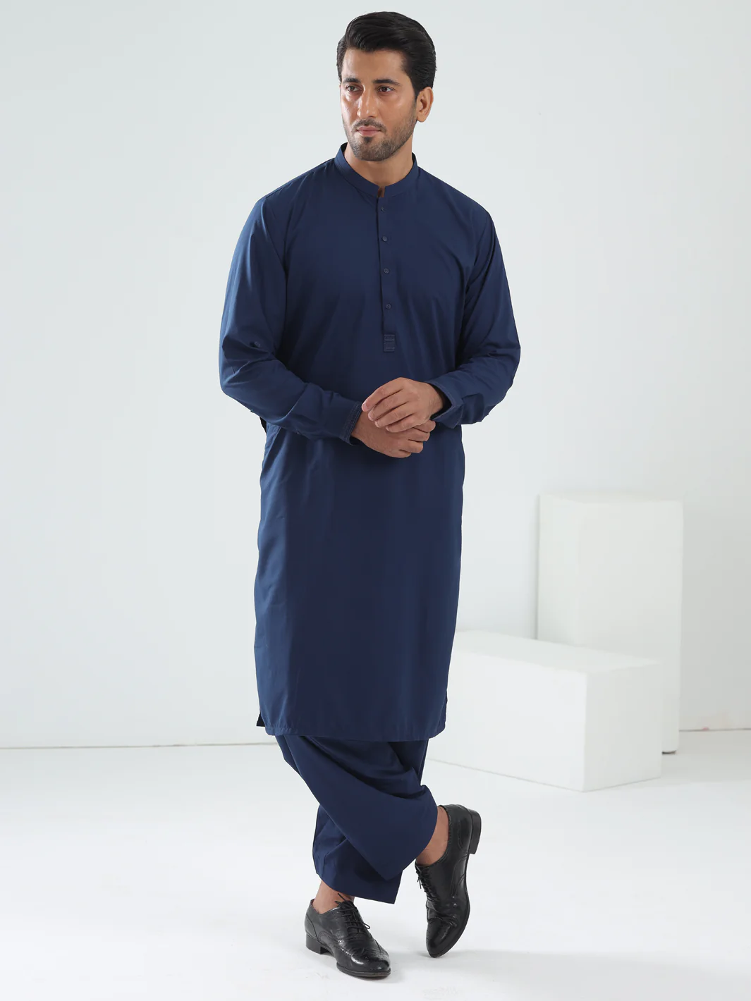 BLUE BLENDED KAMEEZ SHALWAR | AL-KS-3075B/AM-6175G