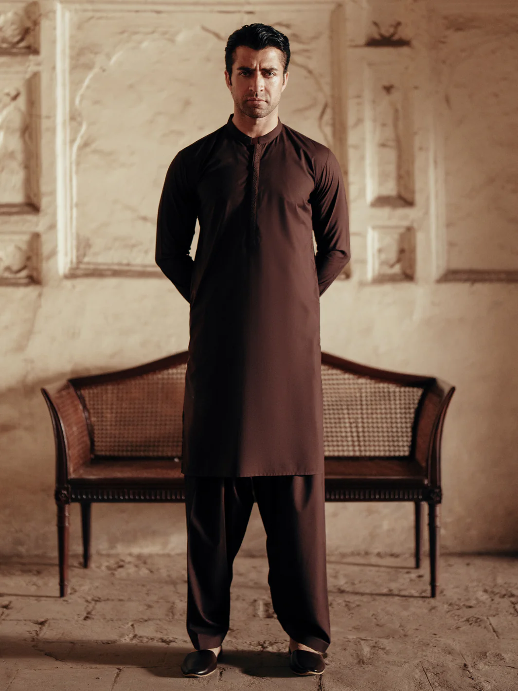 DARK BROWN BLENDED KAMEEZ SHALWAR | AL-KS-3084/AM-6175M