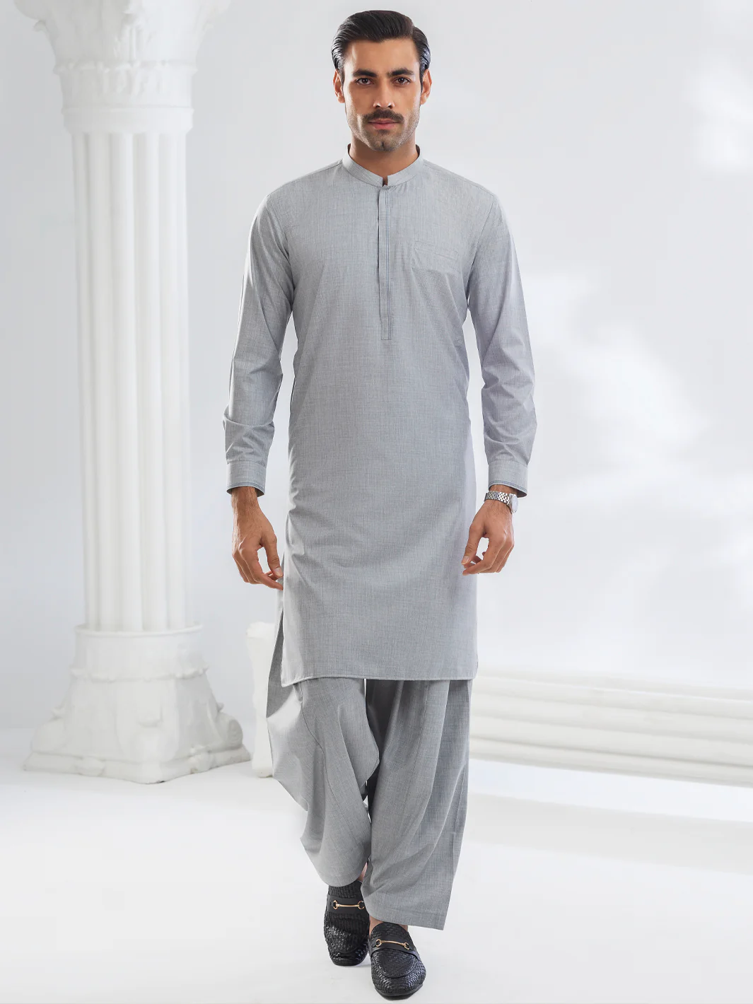 GREY BLENDED KAMEEZ SHALWAR | AL-KS-3104/AM-6209C