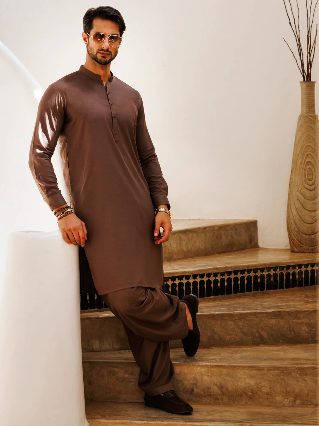 BROWN BLENDED KAMEEZ SHALWAR | AL-KS-3147/AM-6280E