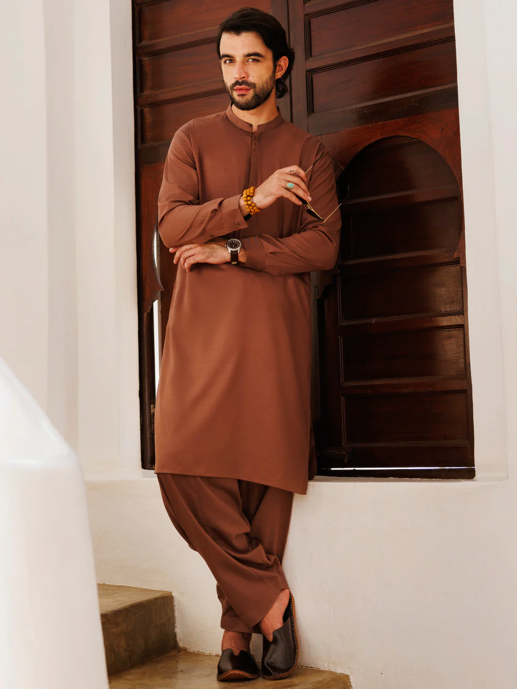 BROWN BLENDED KAMEEZ SHALWAR | AL-KS-3151/AM-6280C
