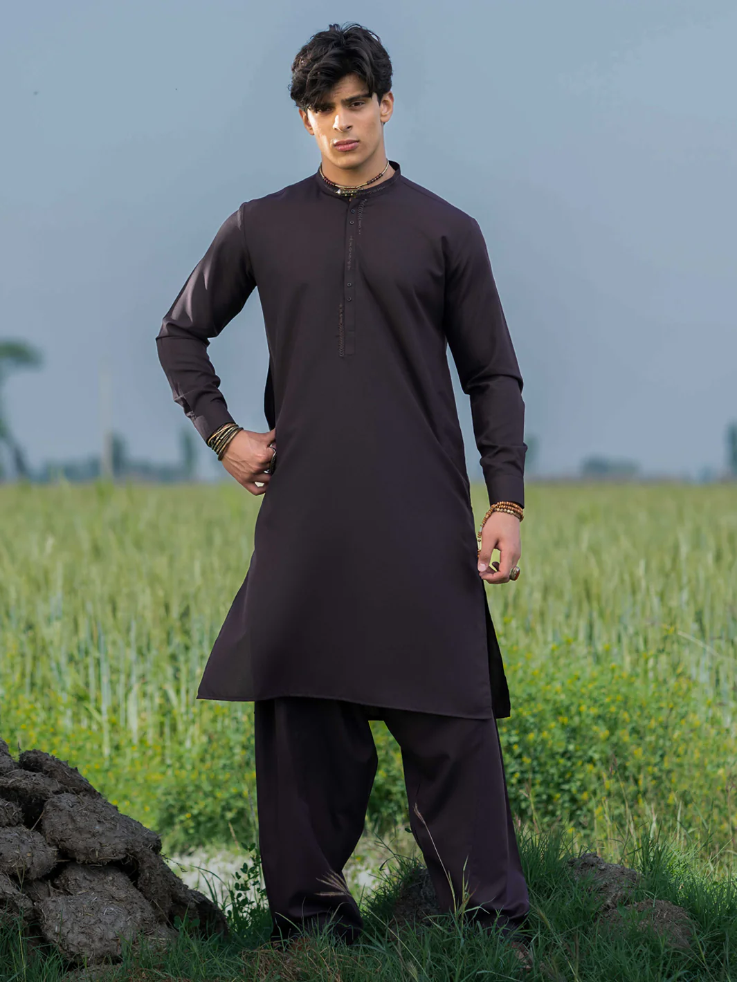 DARK PURPLE BLENDED KAMEEZ SHALWAR | AL-KS-3217A/AM-11010E