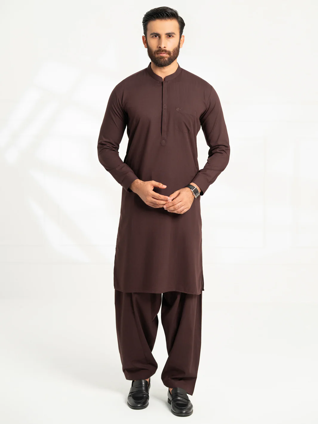 DARK MAROON BLENDED KAMEEZ SHALWAR | AL-KS-3309/AM-15066C