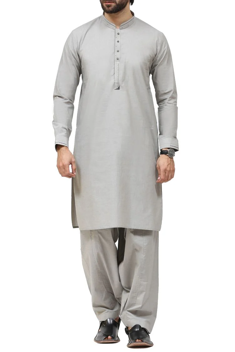 LIGHT GREY COTTON KAMEEZ SHALWAR | AL-KS-US-2427/AM-636A