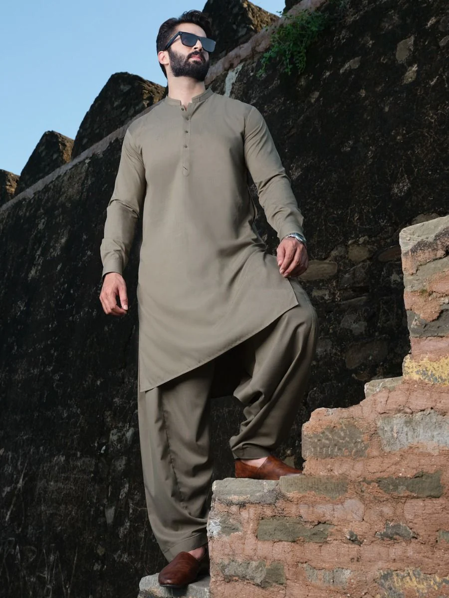 LIGHT BROWN VISCOSE KAMEEZ SHALWAR | AL-KS-US-2536 V-4 2020