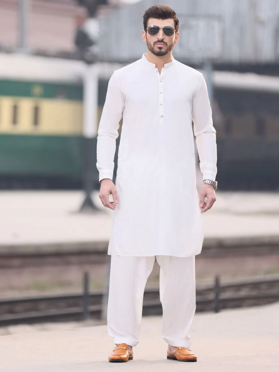 WHITE VISCOSE KAMEEZ SHALWAR | AL-KS-US-2552 V-1 2021