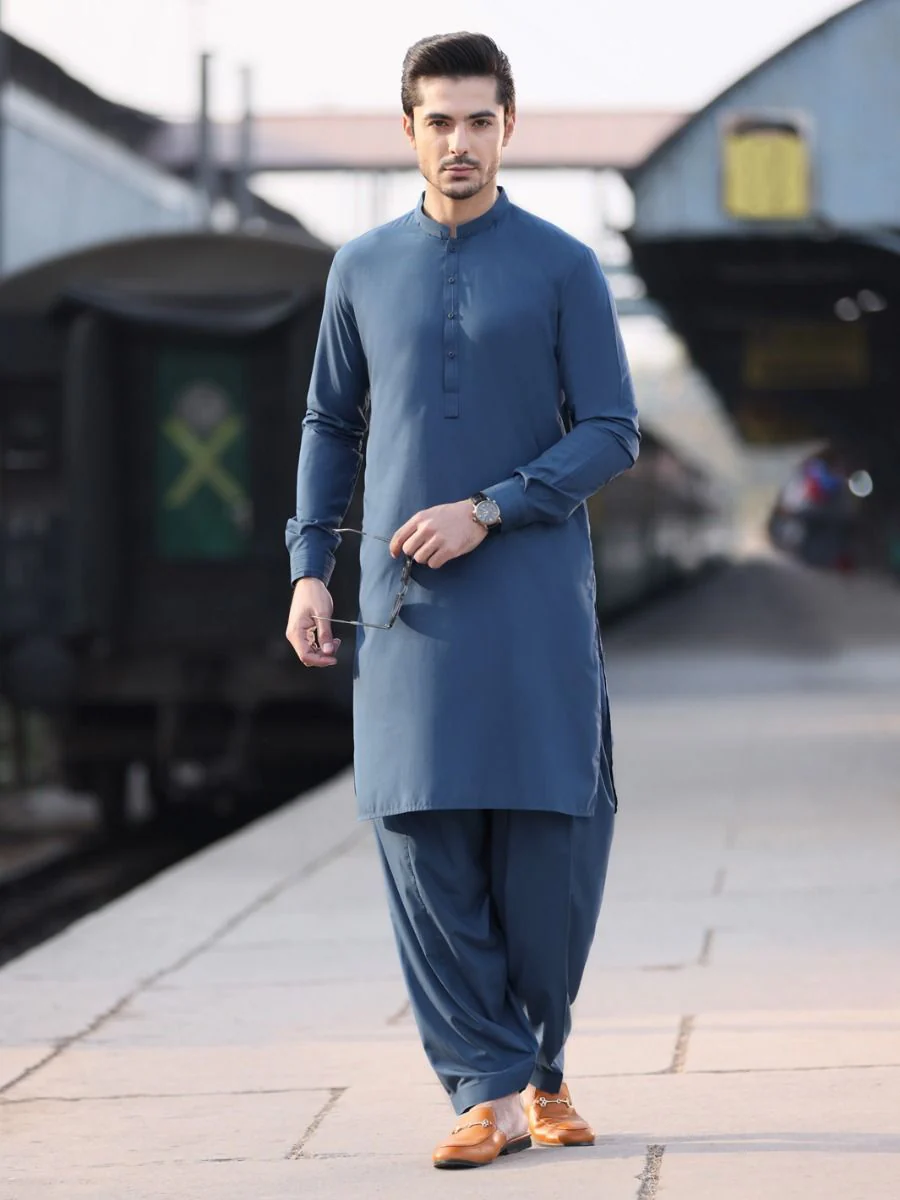 BLUE COTTON KAMEEZ SHALWAR | AL-KS-US-2579A V-1 2021