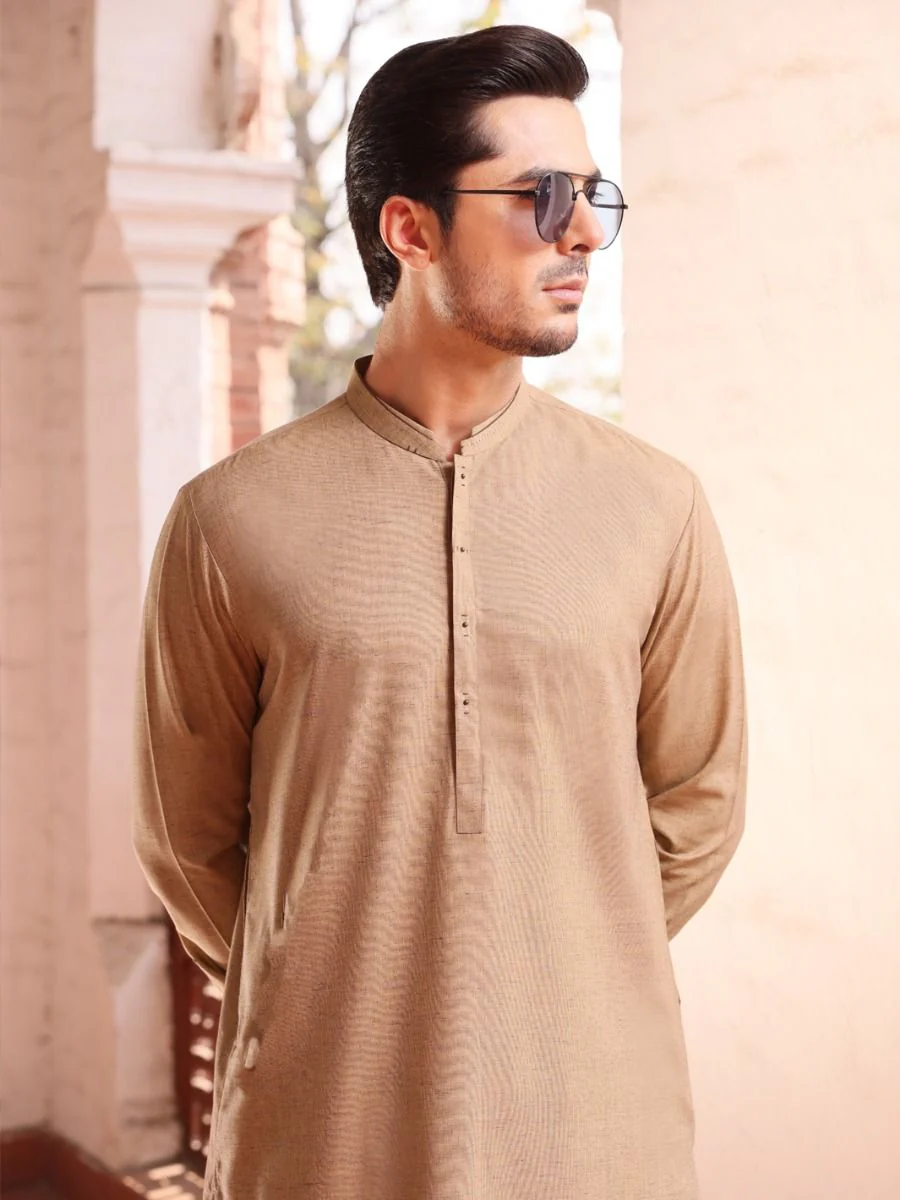 BEIGE BLENDED KAMEEZ SHALWAR | AL-KS-US-2595 V-2 2021