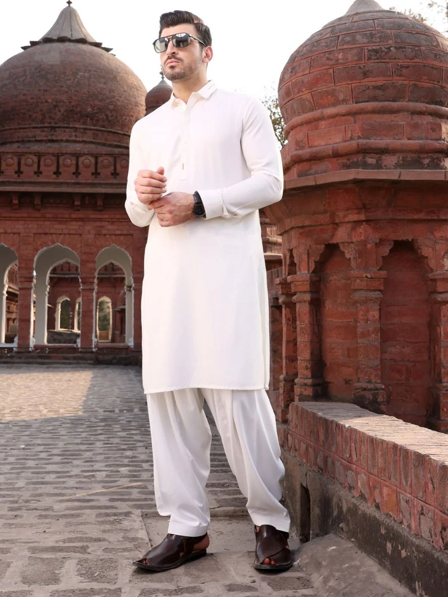 WHITE VISCOSE KAMEEZ SHALWAR | AL-KS-US-2596 V-2 2021