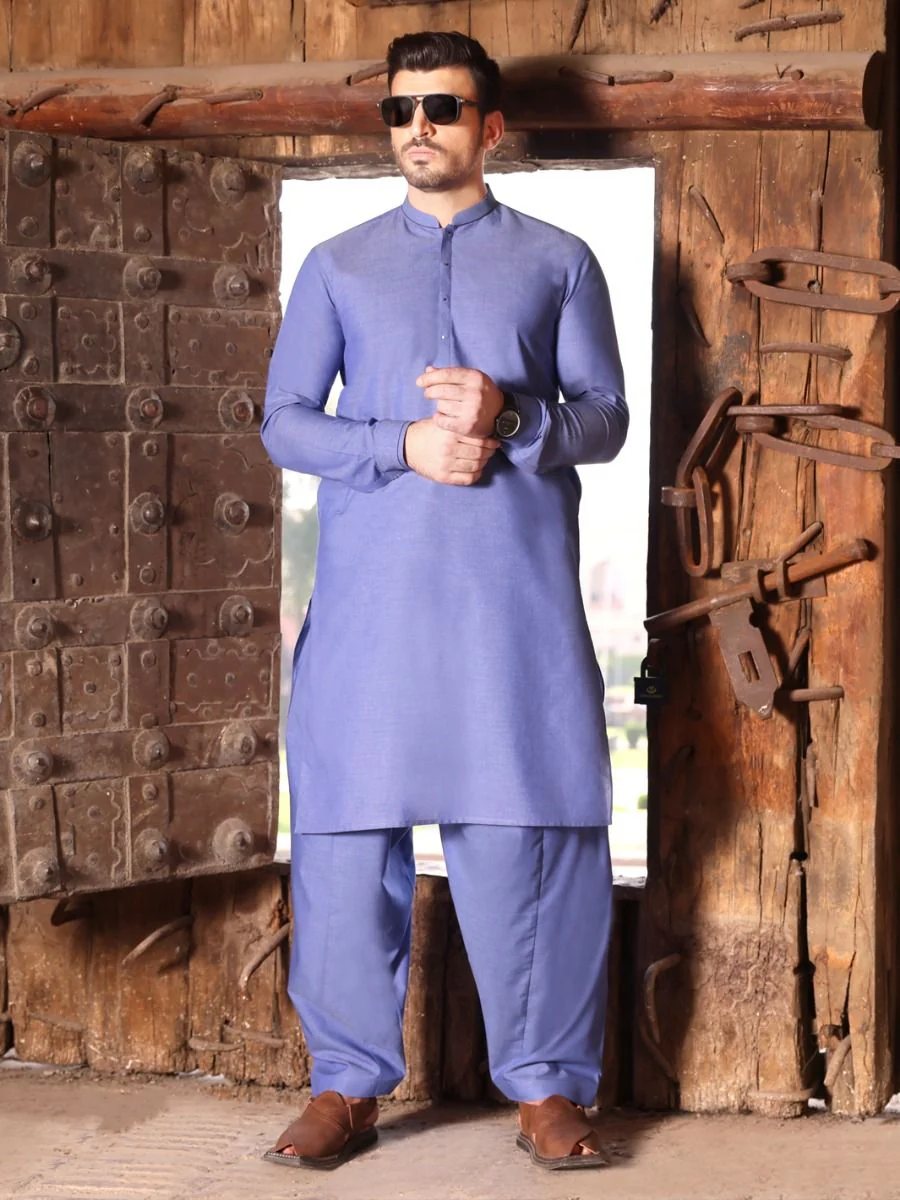 BLUE BLENDED KAMEEZ SHALWAR | AL-KS-US-2597 V-2 2021