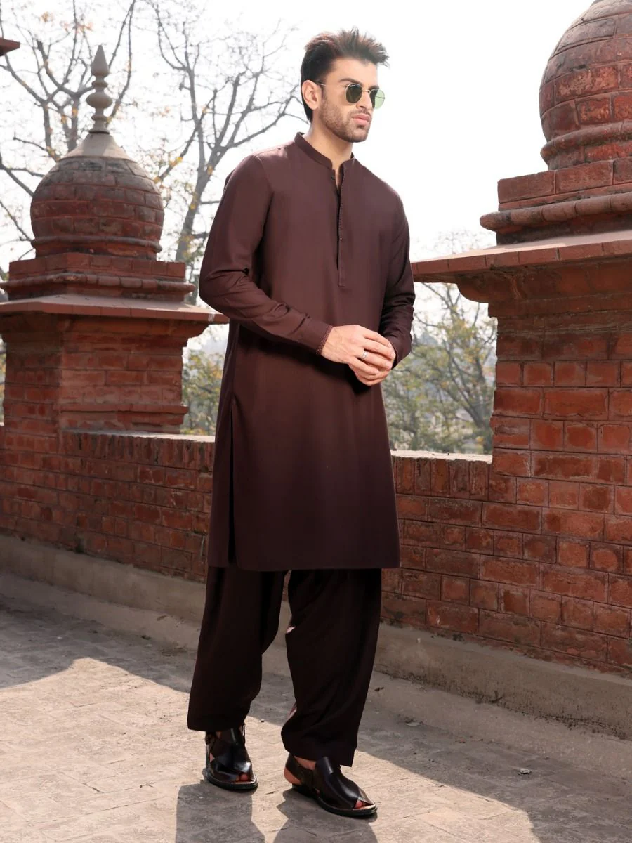 DARK BROWN VISCOSE KAMEEZ SHALWAR | AL-KS-US-2607 V-2 2021