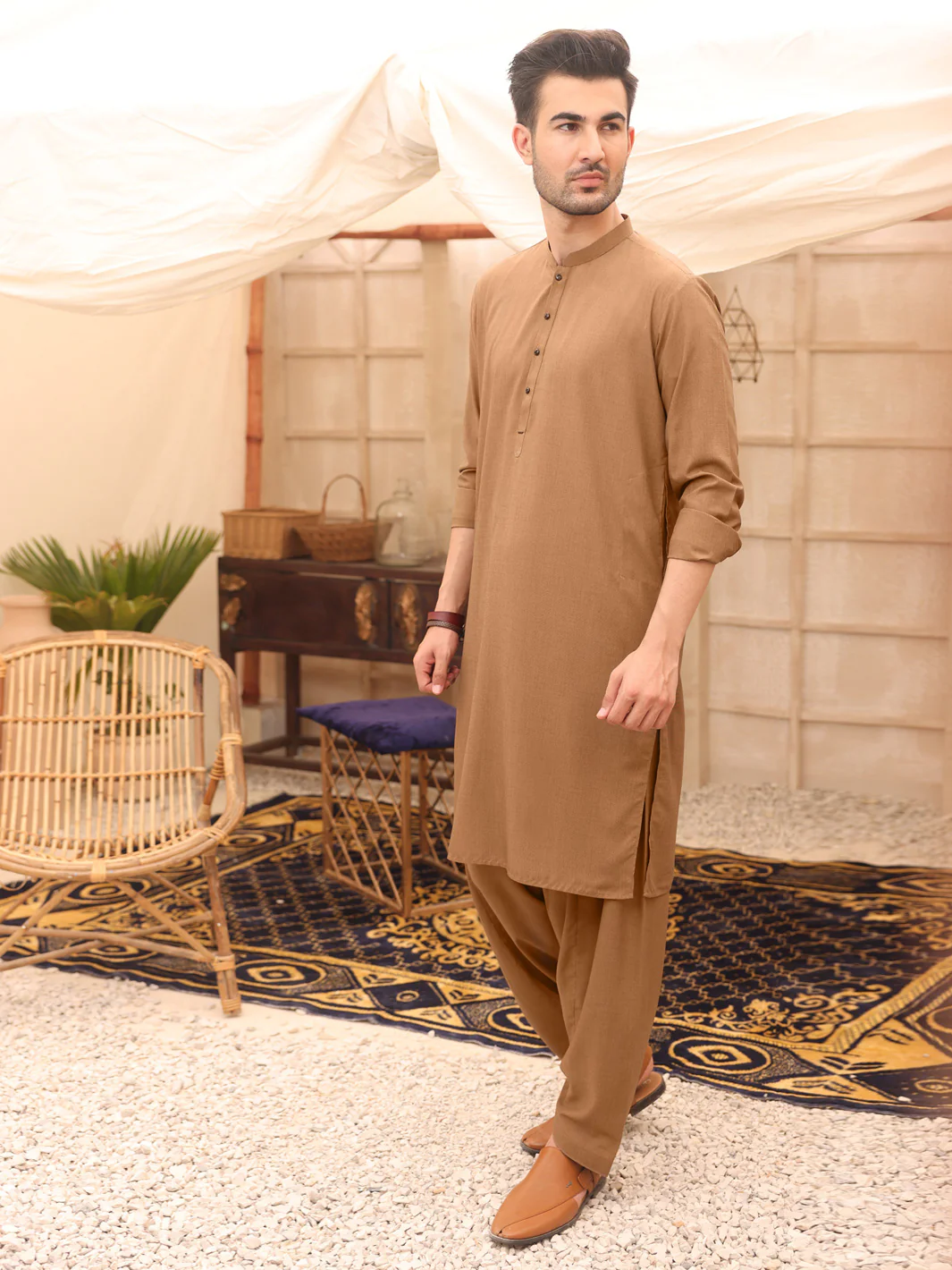 LIGHT BROWN KAMEEZ SHALWAR | AL-KS-US-2615/AM-900A