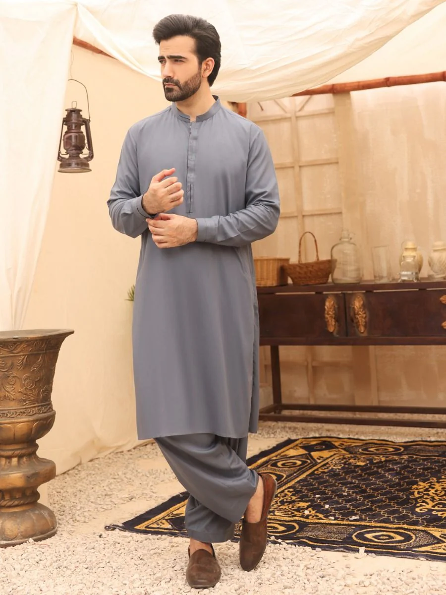 GREY BLENDED KAMEEZ SHALWAR | AL-KS-US-2631/AM-902A