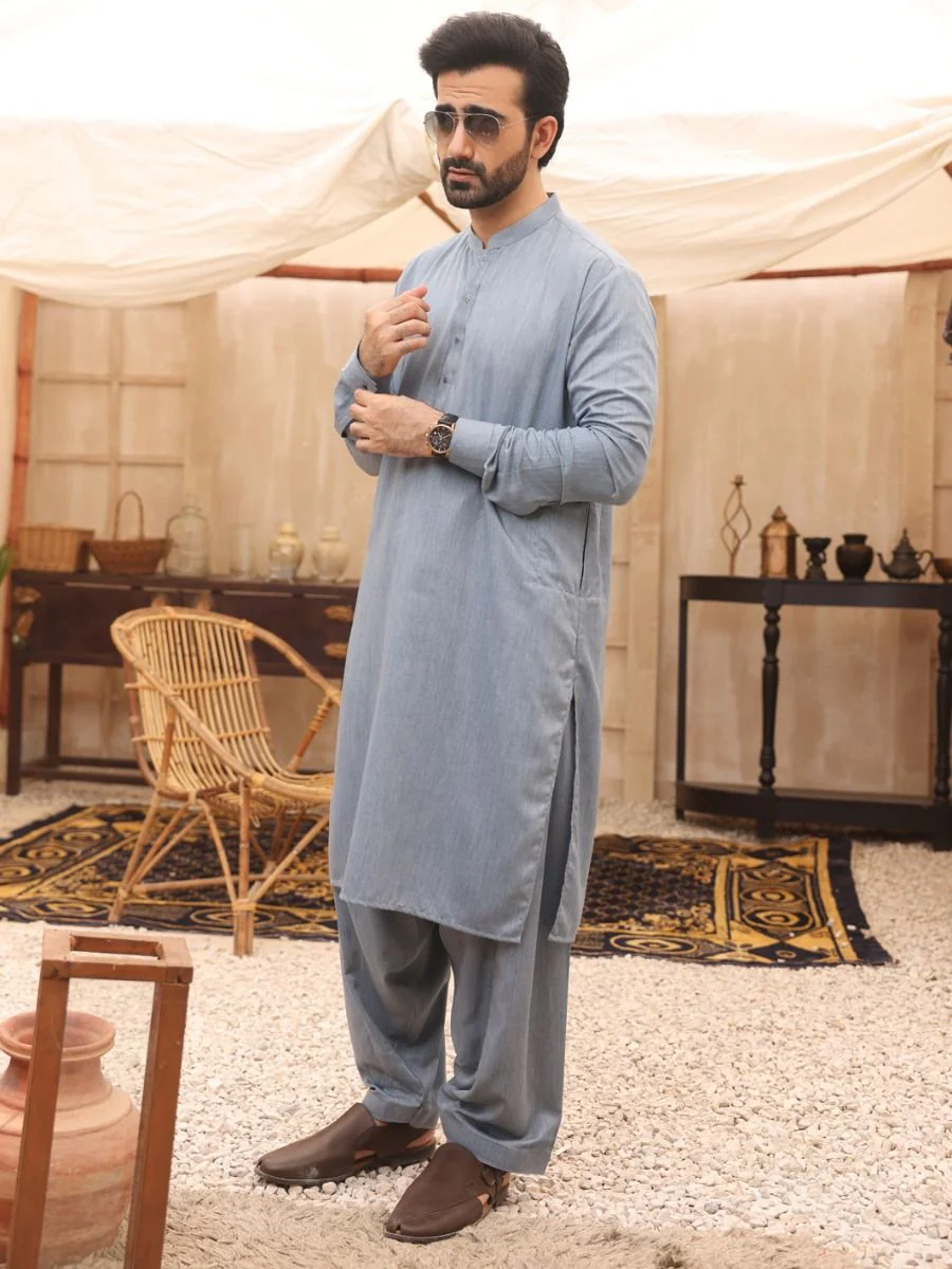 BLUE VISCOSE KAMEEZ SHALWAR | AL-KS-US-2641/AM-998C