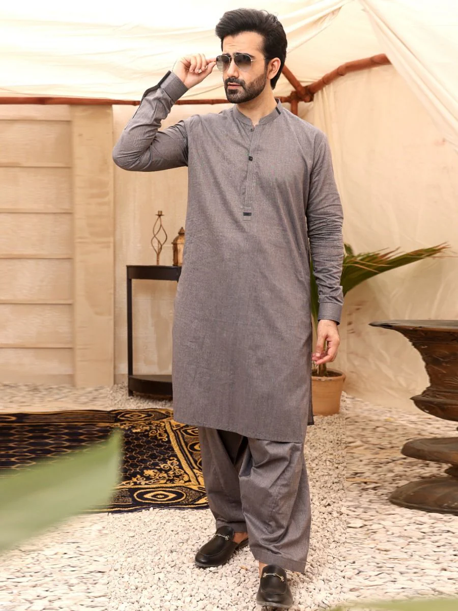 GREY COTTON KAMEEZ SHALWAR | AL-KS-US-2642/AM-905C