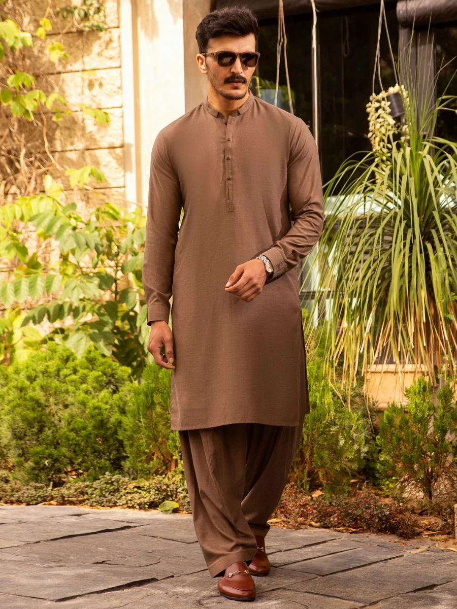BROWN VISCOSE KAMEEZ SHALWAR | AL-KS-US-2690/AM-5033B
