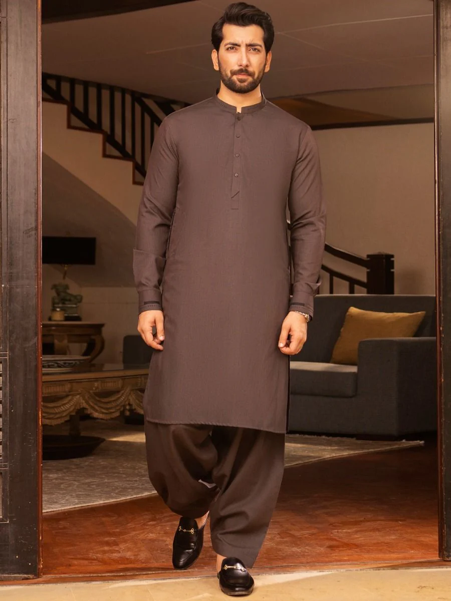 BROWN VISCOSE KAMEEZ SHALWAR | AL-KS-US-2702/AM-5001B