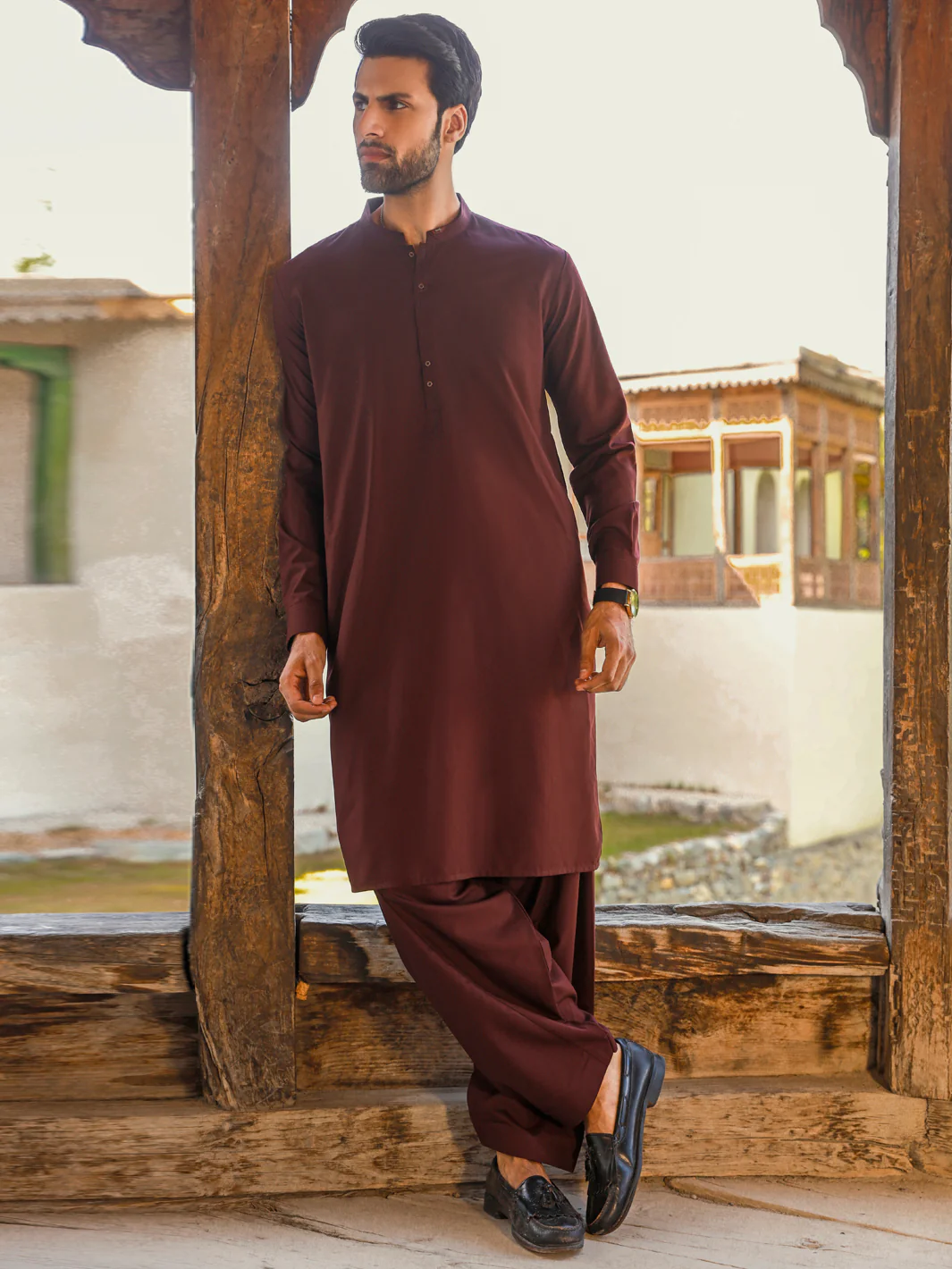 MAROON VISCOSE KAMEEZ SHALWAR | AL-KS-US-2742/AM-5035D