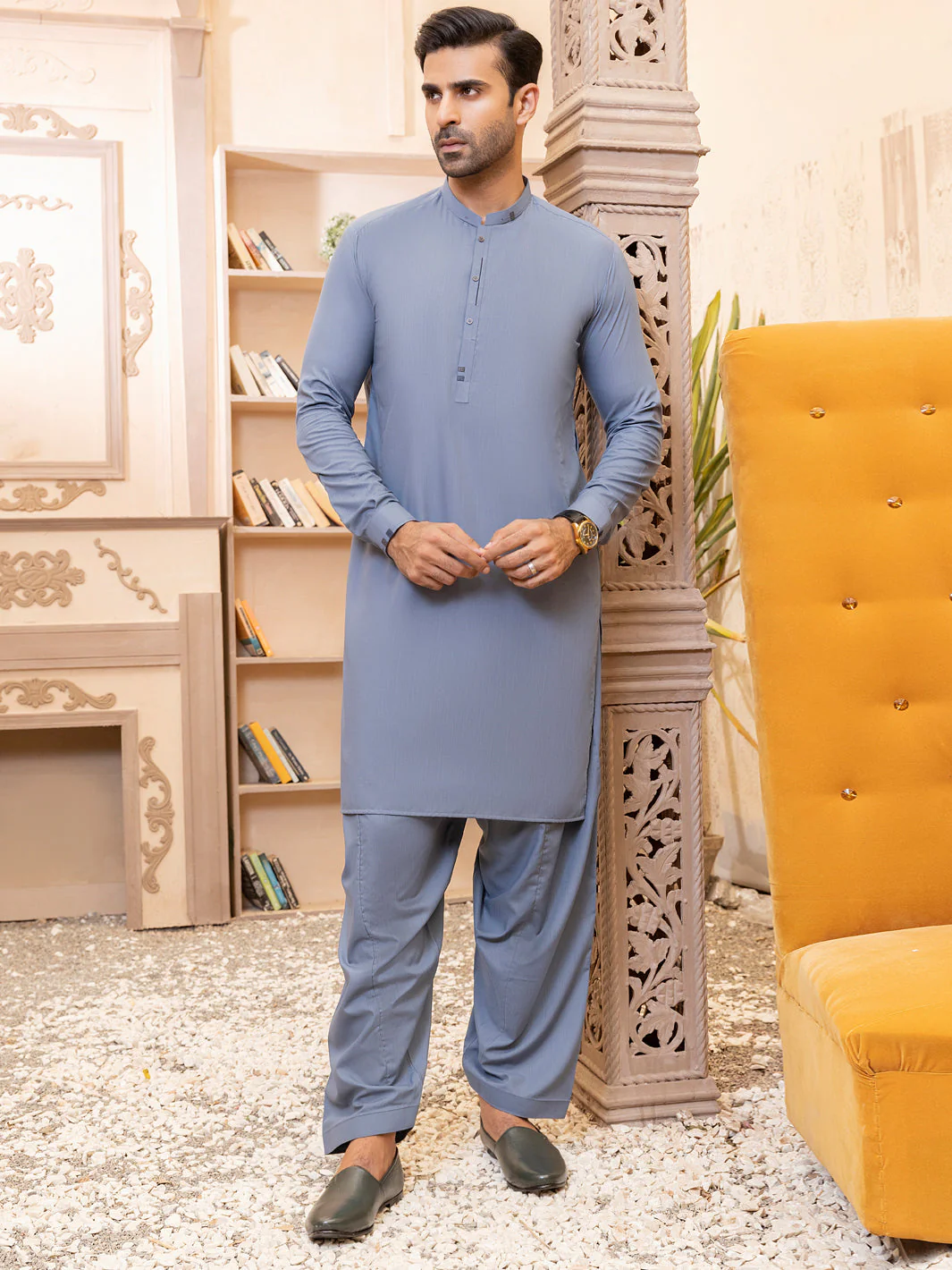 BLUE VISCOSE KAMEEZ SHALWAR | AL-KS-US-2744/AM-5063B