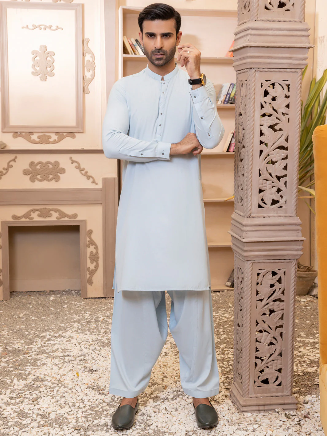 LIGHT BLUE VISCOSE KAMEEZ SHALWAR | AL-KS-US-2754/AM-5062B