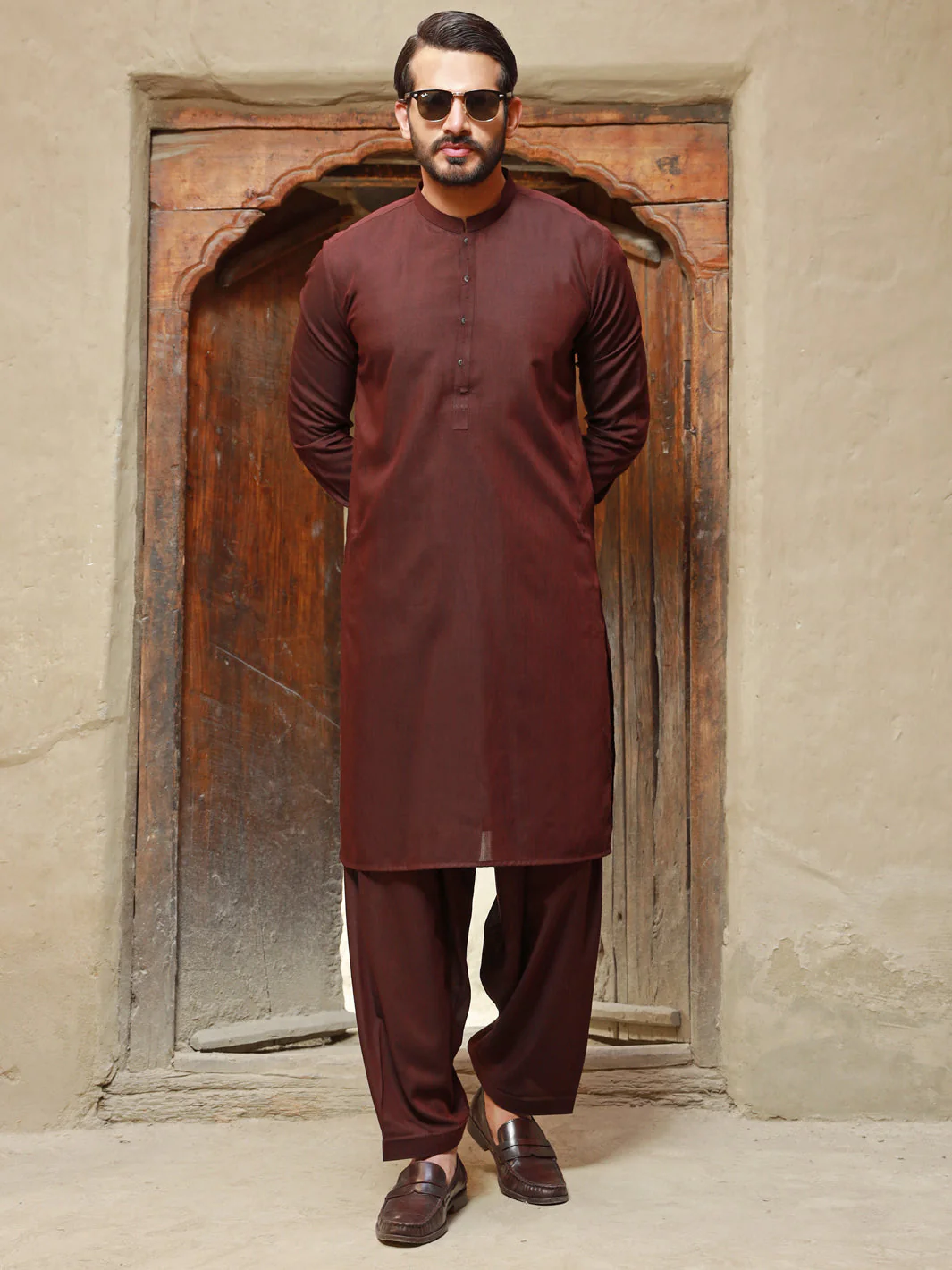 MAROON VISCOSE KAMEEZ SHALWAR | AL-KS-US-2756/AM-5052C