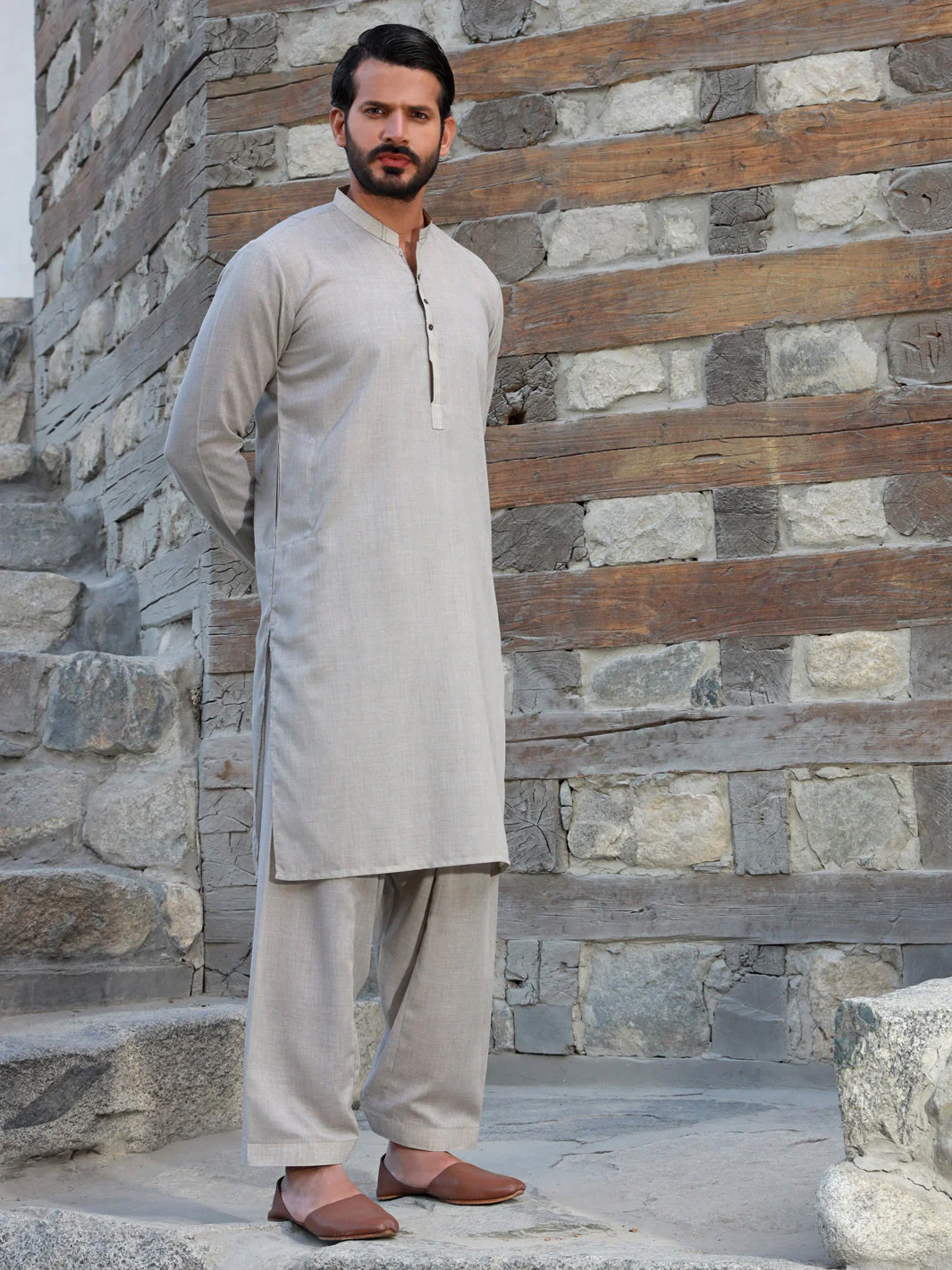 LIGHT GREY VISCOSE KAMEEZ SHALWAR | AL-KS-US-2757/AM-5051A