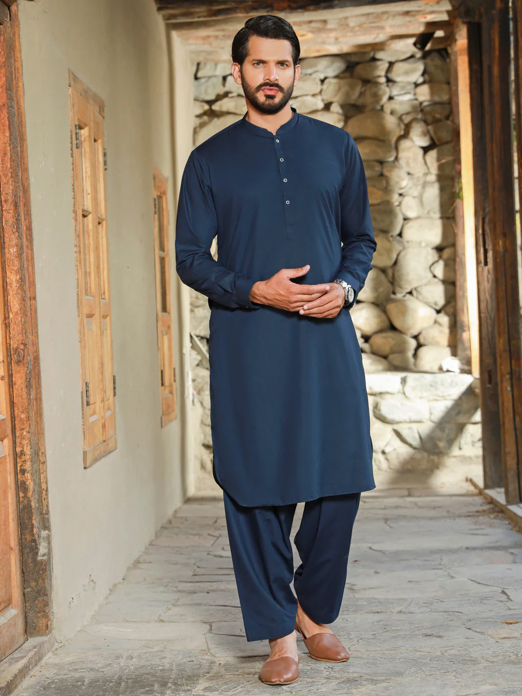 NAVY BLUE VISCOSE KAMEEZ SHALWAR | AL-KS-US-2768/AM-5064F