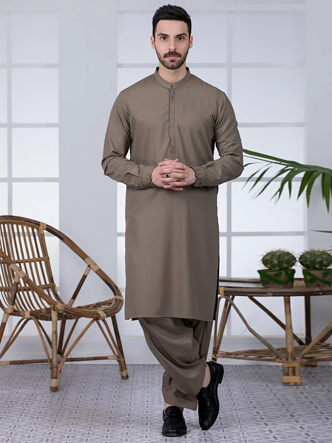 KHAKI VISCOSE KAMEEZ SHALWAR | AL-KS-US-2787/AM-5035C