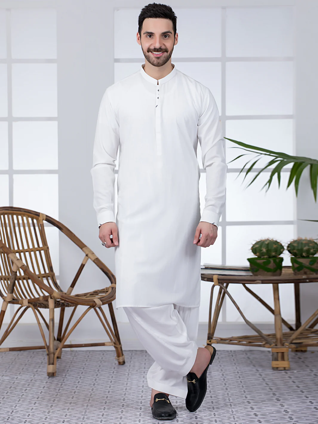 WHITE VISCOSE KAMEEZ SHALWAR | AL-KS-US-2806/AM-5097A