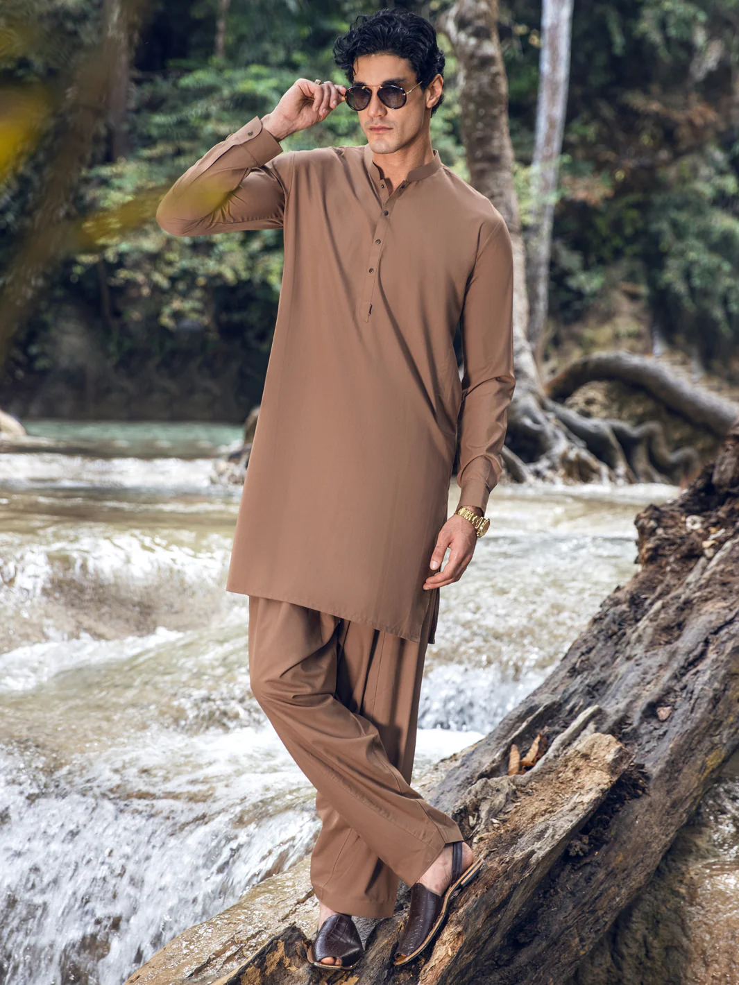 BROWN VISCOSE KAMEEZ SHALWAR | AL-KS-US-2814/AM-5090B