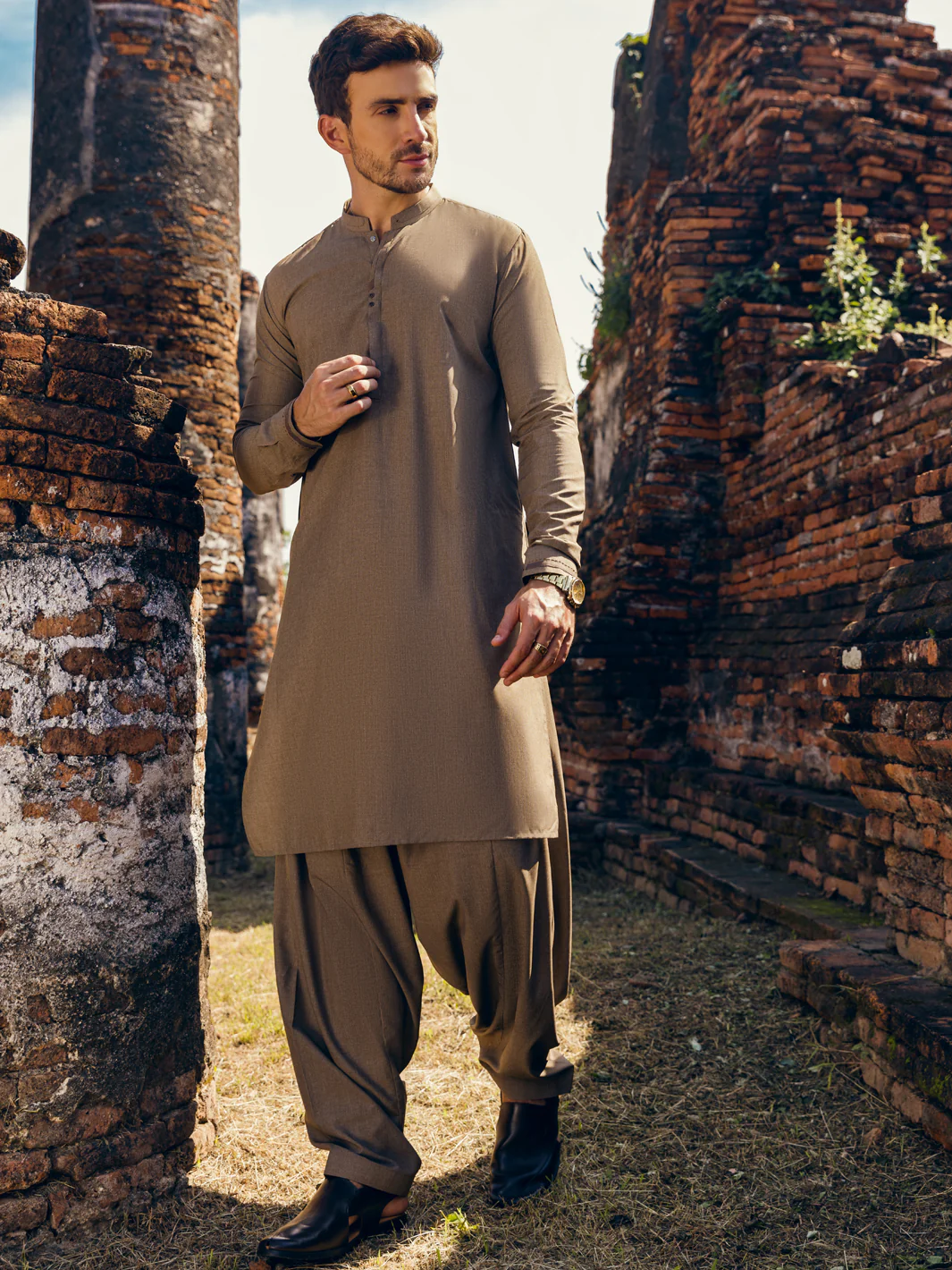 BROWN VISCOSE KAMEEZ SHALWAR | AL-KS-US-2818/AM-5091B