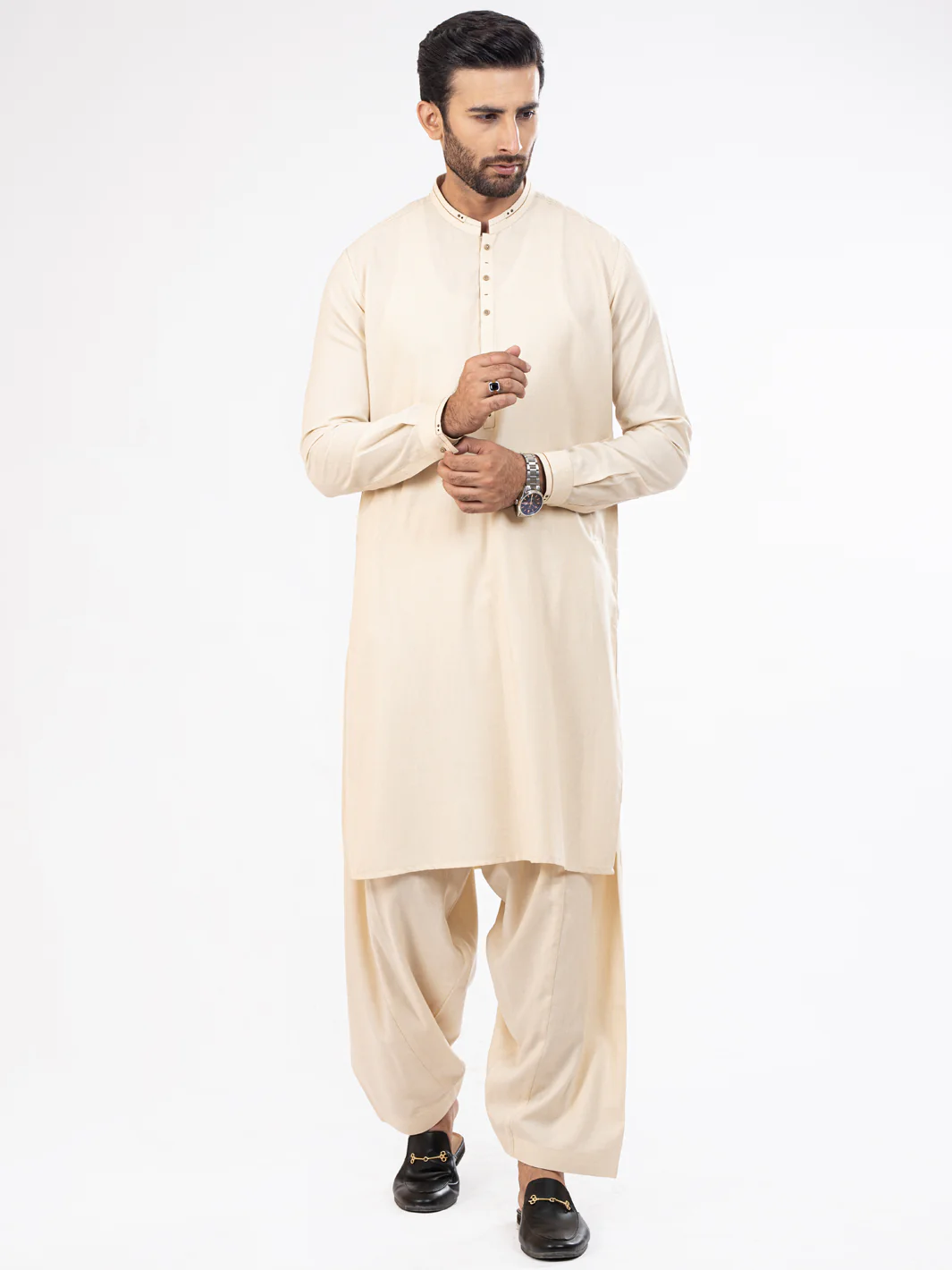 CREAM VISCOSE KAMEEZ SHALWAR | AL-KS-US-2823/AM-5095B