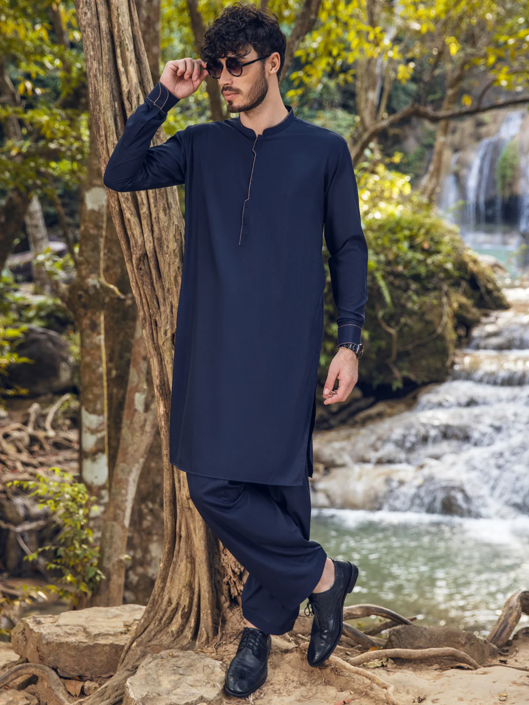 NAVY BEIGE VISCOSE KAMEEZ SHALWAR | AL-KS-US-2890/AM-6107G