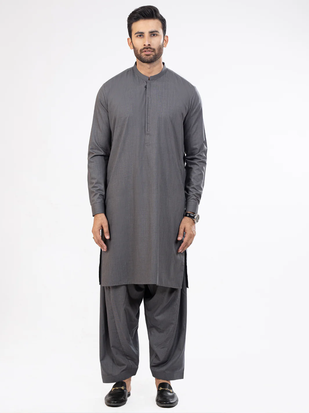 DARK GREY BLENDED KAMEEZ SHALWAR | AL-KS-US-2902/AM-8433A