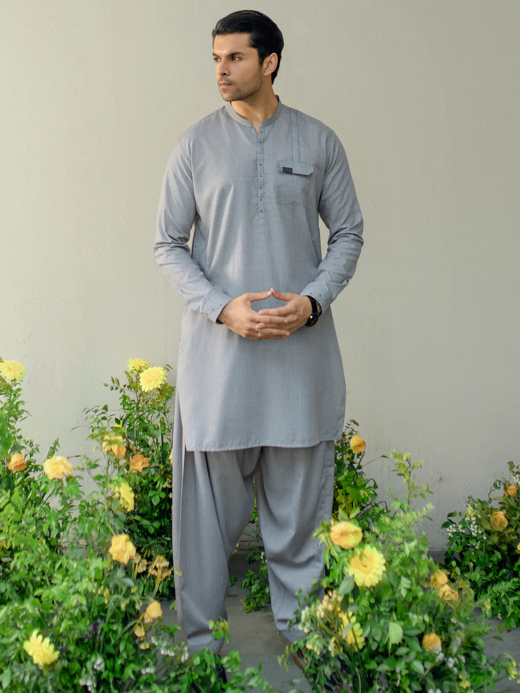 LIGHT GREY VISCOSE KAMEEZ SHALWAR | AL-KS-US-2934/AM-6134E