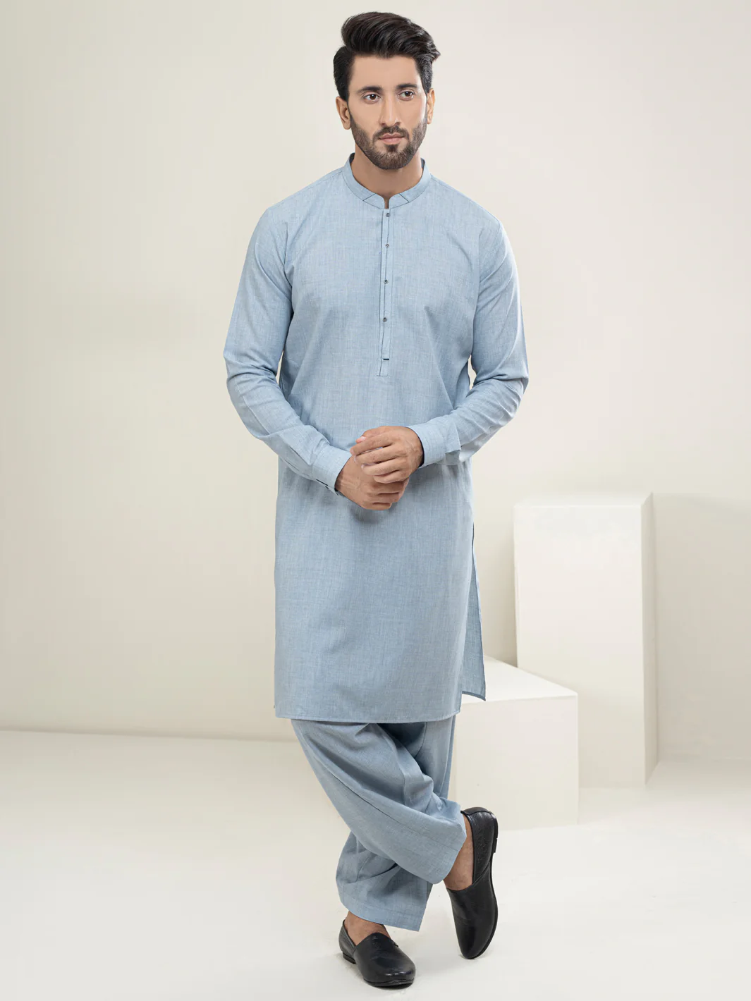 LIGHT BLUE BLENDED KAMEEZ SHALWAR | AL-KS-US-2946/AM-6134C