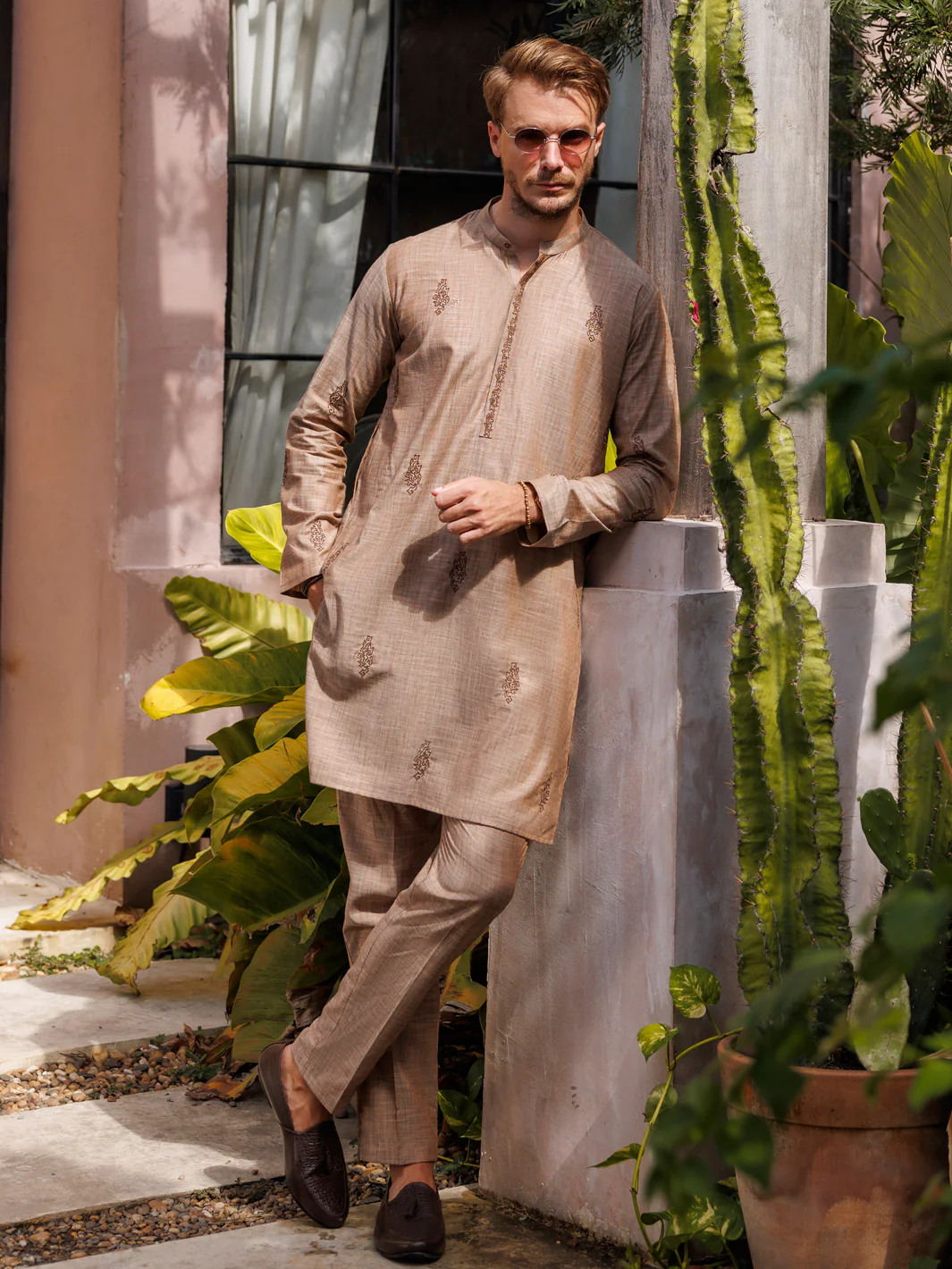 LIGHT BROWN COTTON KURTA TROUSERS | AL-KT-2929/AM-6053A